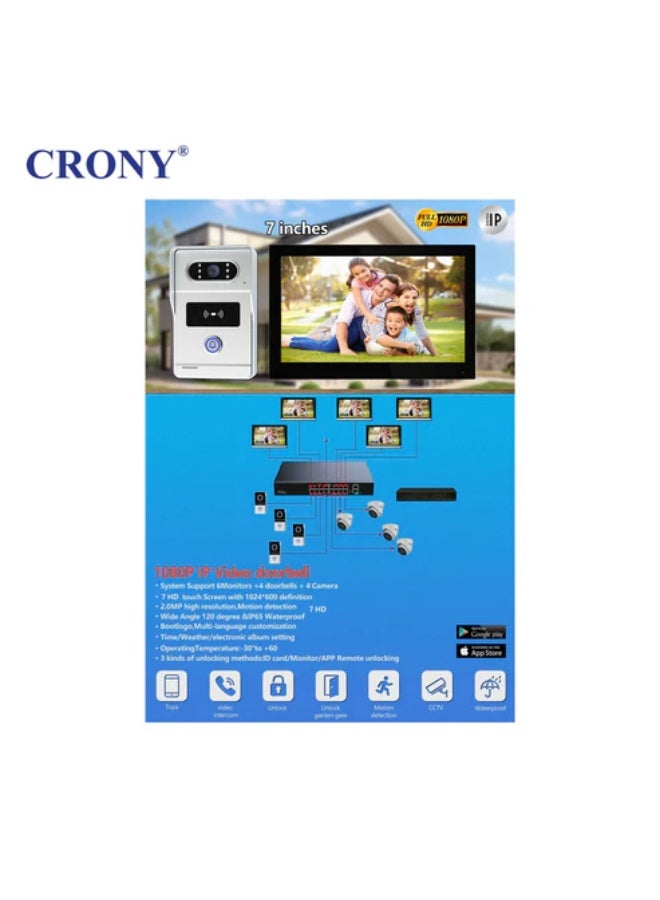 CRONY TY75T-HTD2 7-Inch Smart Video Door Phone - 2MP WiFi Camera with Two-Way Audio, Night Vision, Mobile App Control and Waterproof Design for Home Security - Image 4