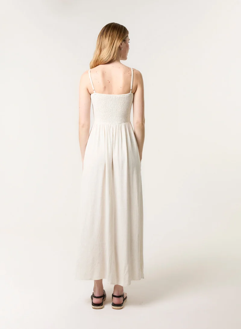 بلو فانيلا فستان ماكسي كتان مكشكش