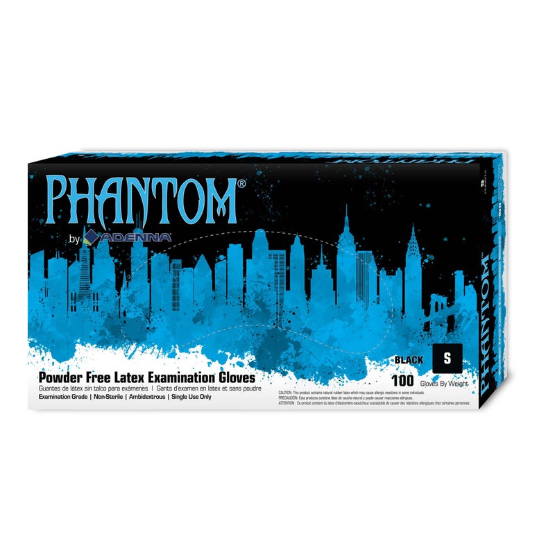 Adenna PHM912 Phantom 6 Mil Powder-Free Latex Gloves, Medical Grade, Black, Small, Box of 100 - Image 1