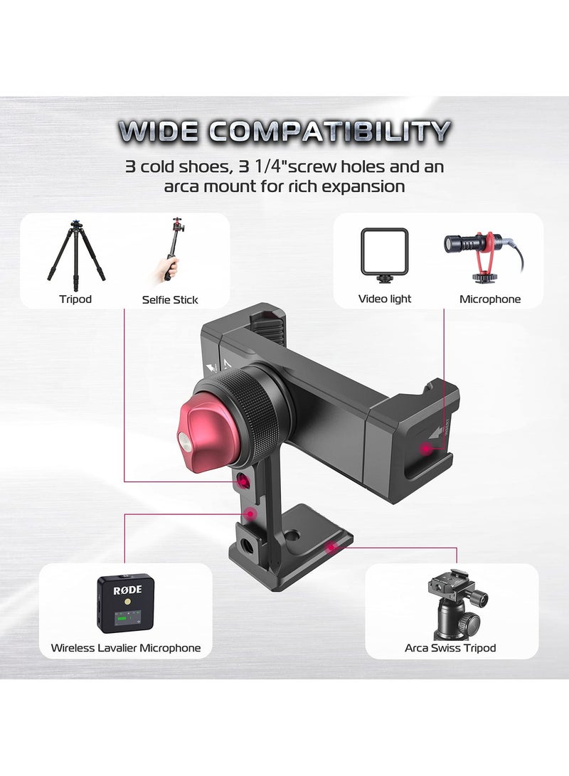 Ulanzi Arca-Swiss Cell Phone Tripod Mount Adapter w/ 3 1/4" Interfaces, 360° Adjustable Phone Tripod Bracket Holder for iPhone, Samsung & All Phones - Image 5