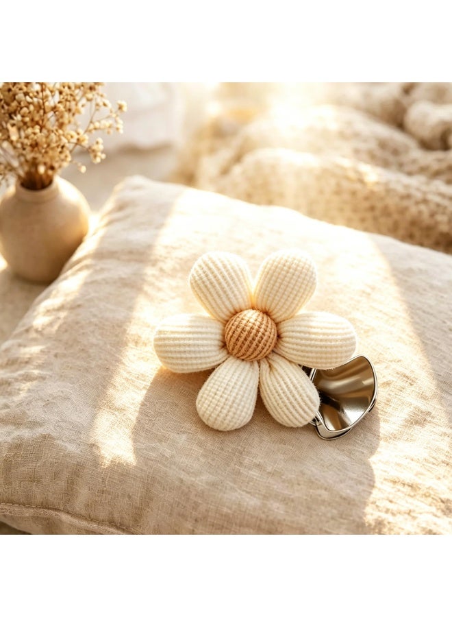 2 Pcs Beige Handmade Cotton Flower Curtain Tiebacks, No Drill Decorative Holdbacks For Bedroom Drape Window Decoration - Image 4