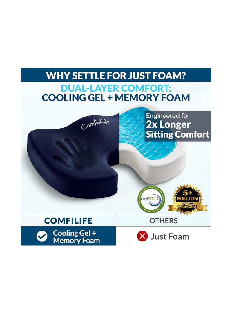 ComfiLife Gel Enhanced Seat Cushion – Office Chair Cushion – Non-Slip Gel & Memory Foam Coccyx Cushion for Tailbone Pain - Desk Chair Car Seat Cushion Driving - Sciatica & Back Pain Relief (Navy) - Image 2