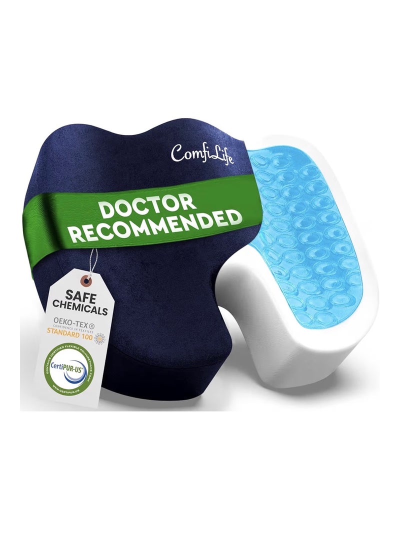ComfiLife Gel Enhanced Seat Cushion – Office Chair Cushion – Non-Slip Gel & Memory Foam Coccyx Cushion for Tailbone Pain - Desk Chair Car Seat Cushion Driving - Sciatica & Back Pain Relief (Navy) - Image 1