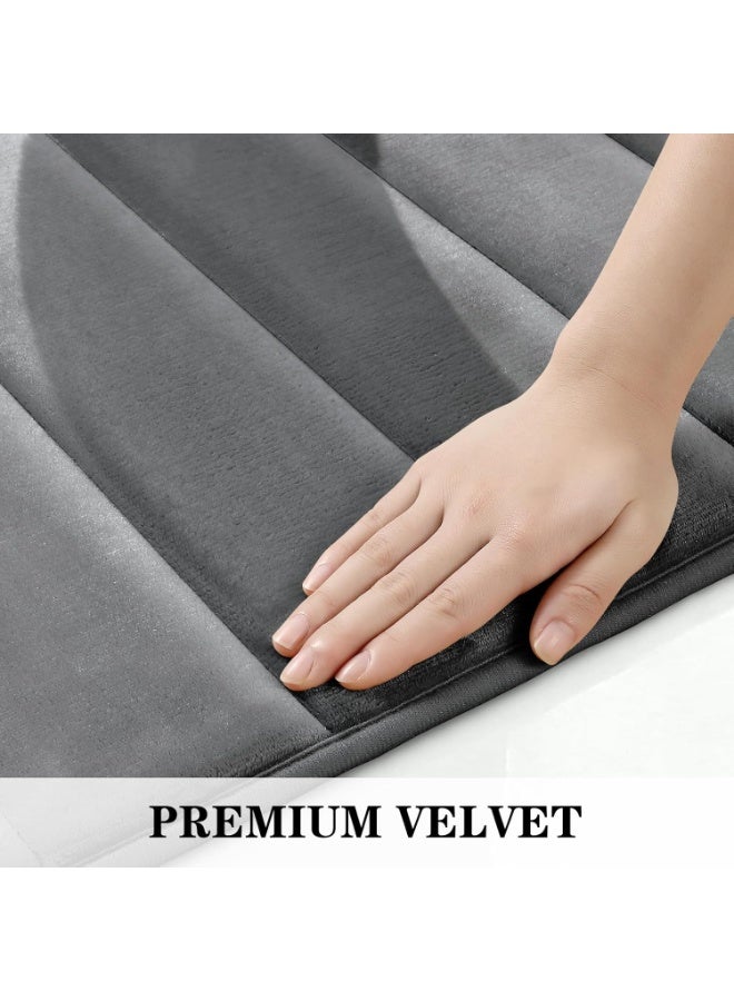 3 Pack Light Gray Coral Velvet Bathroom Rug Set, Non Slip Super Absorbent Soft Fluffy Bath Mats, Machine Washable Floor Mats for Shower, Toilet & Sink - Image 4