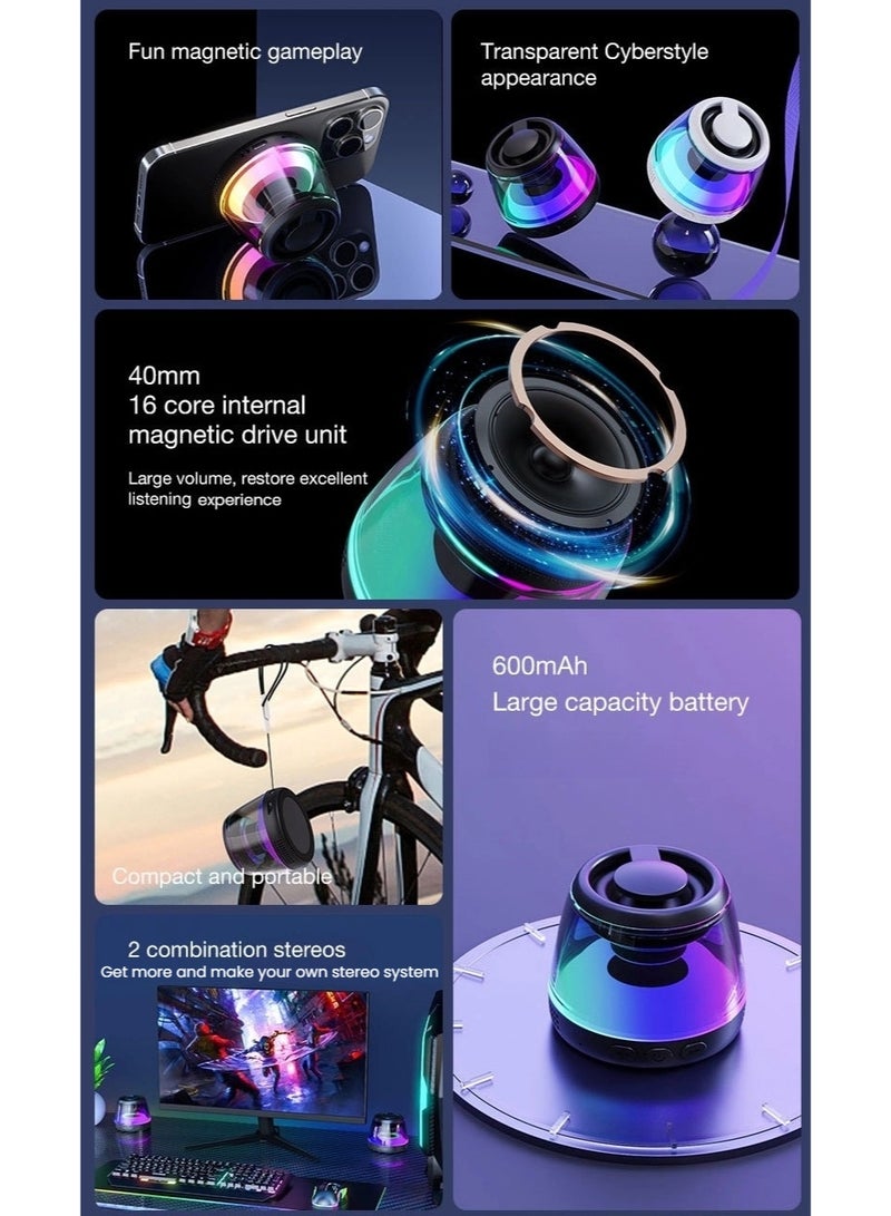 Beauenty Portable Mini Bluetooth Stereo Speaker with Magnet and LED RGB Lights, Small Magnetic Wireless Stereo Pairing Speaker, Gaming Home Audio Outdoor Sports Camping - Image 3