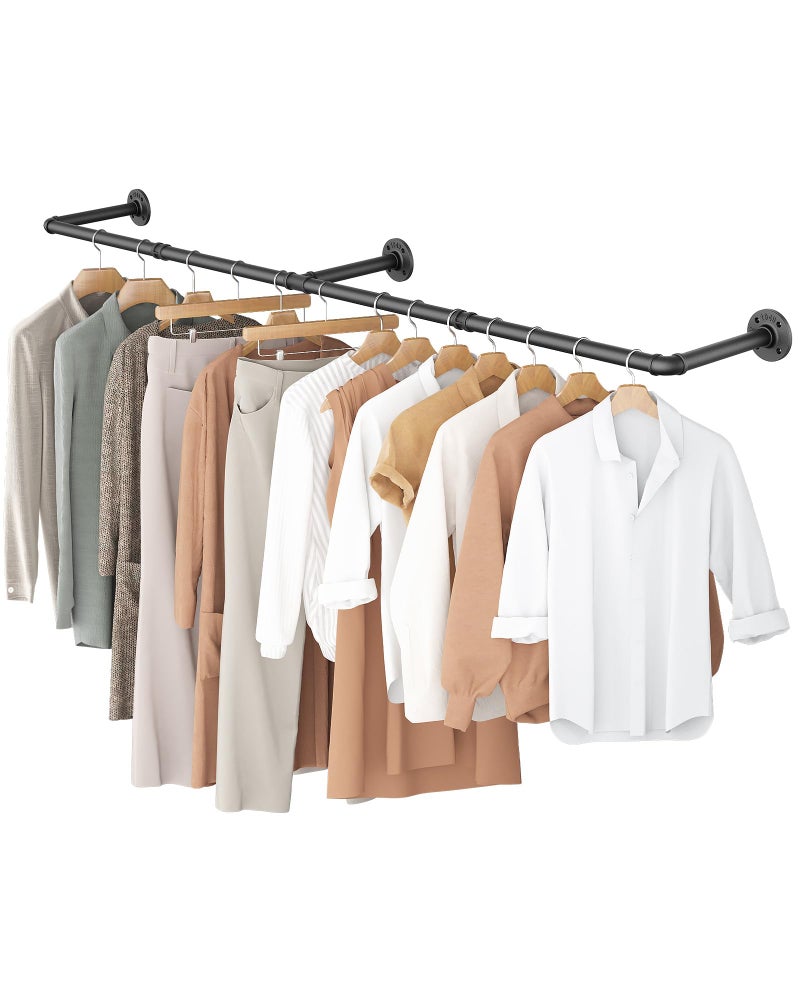 OROPY Clothes Rack, 65.7" Industrial Pipe Clothing Rack for Hanging Clothes, Wall Mounted Heavy Duty Space Saving Garment Rack for Closet Storage, Black, 3 Base - Image 1