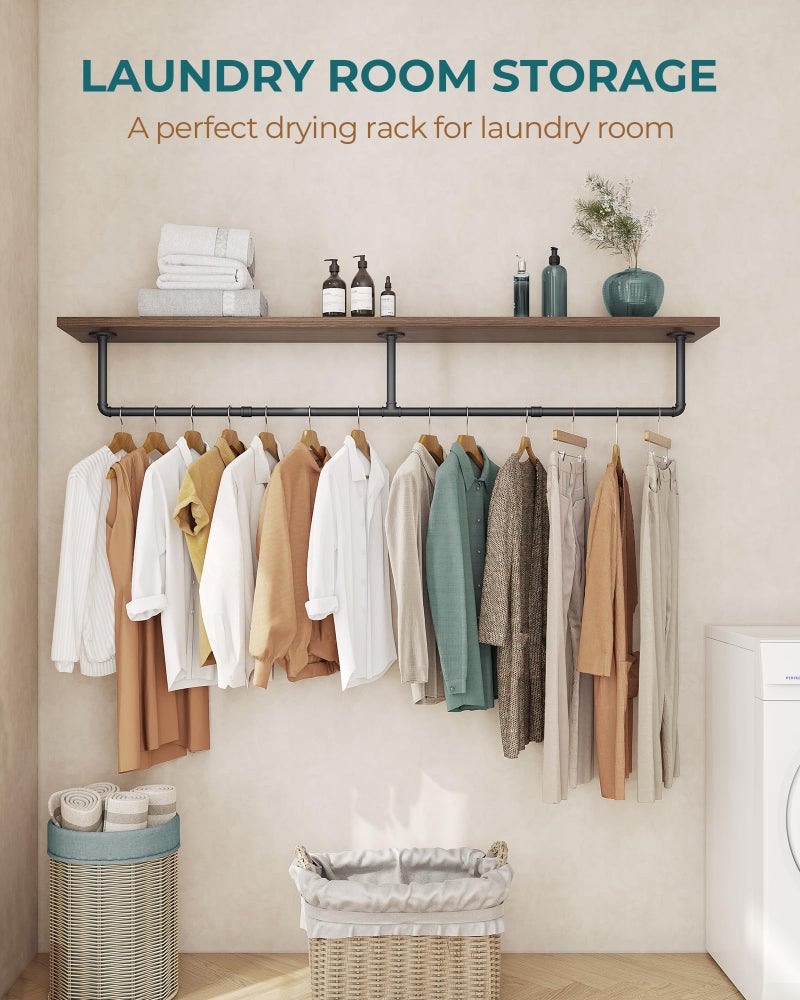 OROPY Clothes Rack, 65.7" Industrial Pipe Clothing Rack for Hanging Clothes, Wall Mounted Heavy Duty Space Saving Garment Rack for Closet Storage, Black, 3 Base - Image 4