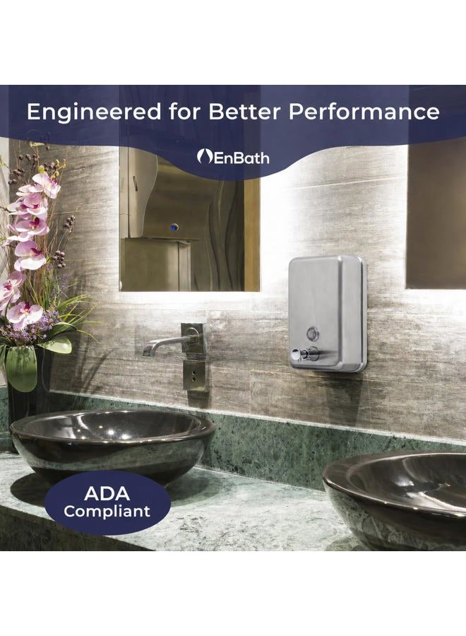 EnBath Commercial Soap Dispenser Wall Mount - Stainless Steel Wall Mounted Soap Dispenser for Bathroom - New Superior Design with Premium Grade Anti-Leak Pump and Corrosion-Proof Lining - Image 5