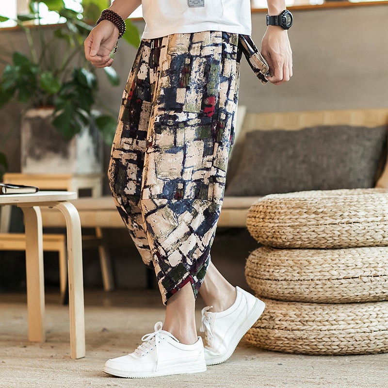 2023 Summer Cotton Linen Mens Ethnic Capri Pants No. 2 color