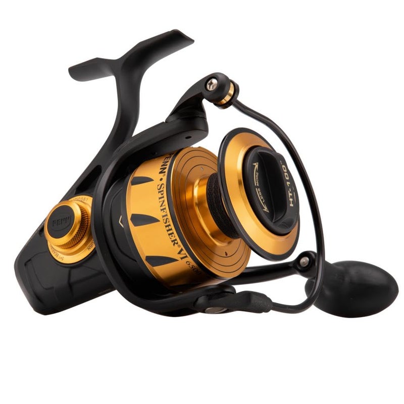 PENN بكرة صيد PENN Spinfisher VI للصيد في المياه الضحلة/القريبة، سحب أمامي HT-100، بحد أقصى 25 رطل | 11.3 كجم، مصنوعة من هيكل بكرة معدني بالكامل وتصميم بكرة، أسود/ذهبي، 5500 - Image 5