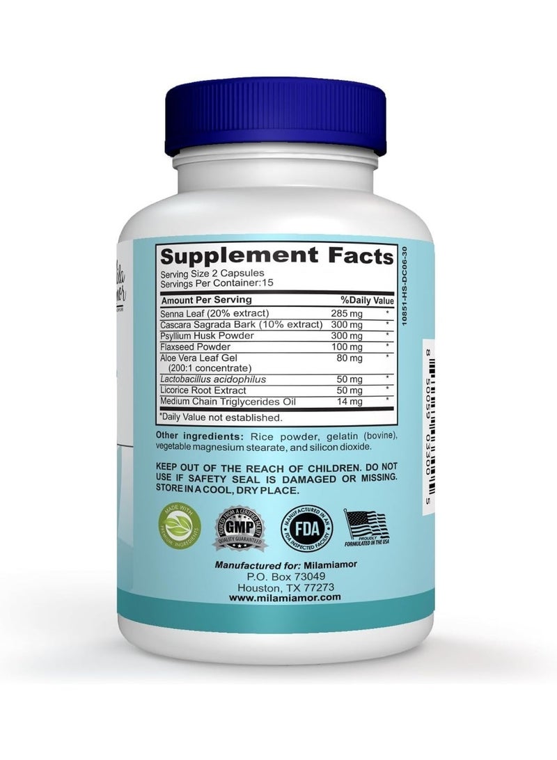 Mila Miamor 15 Day Cleanse - Gut and Colon Support - Advanced Gut Cleanse Detox for Women & Men with Senna, Cascara Sagrada & Psyllium Husk - Non-GMO - Made in USA - 30 Capsules - Image 4