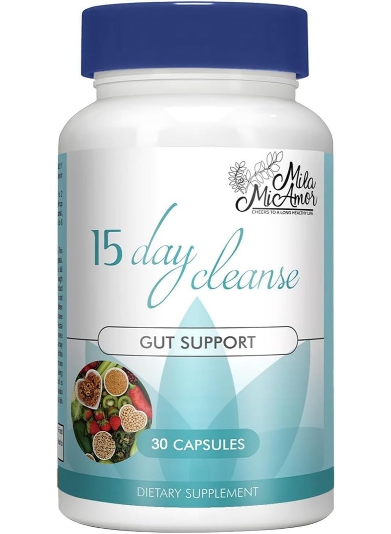 Mila Miamor 15 Day Cleanse - Gut and Colon Support - Advanced Gut Cleanse Detox for Women & Men with Senna, Cascara Sagrada & Psyllium Husk - Non-GMO - Made in USA - 30 Capsules - Image 1