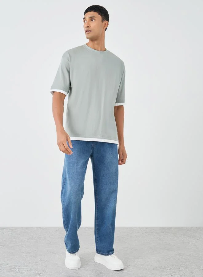Styli Contrast Trim Pure Cotton Oversized T-Shirt