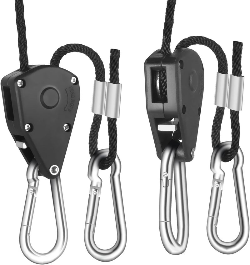 iPower GLROPEX6 6-Pair 1/8 Inch 8-Feet Long Heavy Duty Adjustable Rope Clip Hanger (150lbs Weight Capacity) Reinforced Metal Internal Gears, 6 Pack, black - Image 2