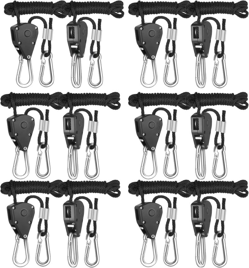 iPower GLROPEX6 6-Pair 1/8 Inch 8-Feet Long Heavy Duty Adjustable Rope Clip Hanger (150lbs Weight Capacity) Reinforced Metal Internal Gears, 6 Pack, black - Image 1