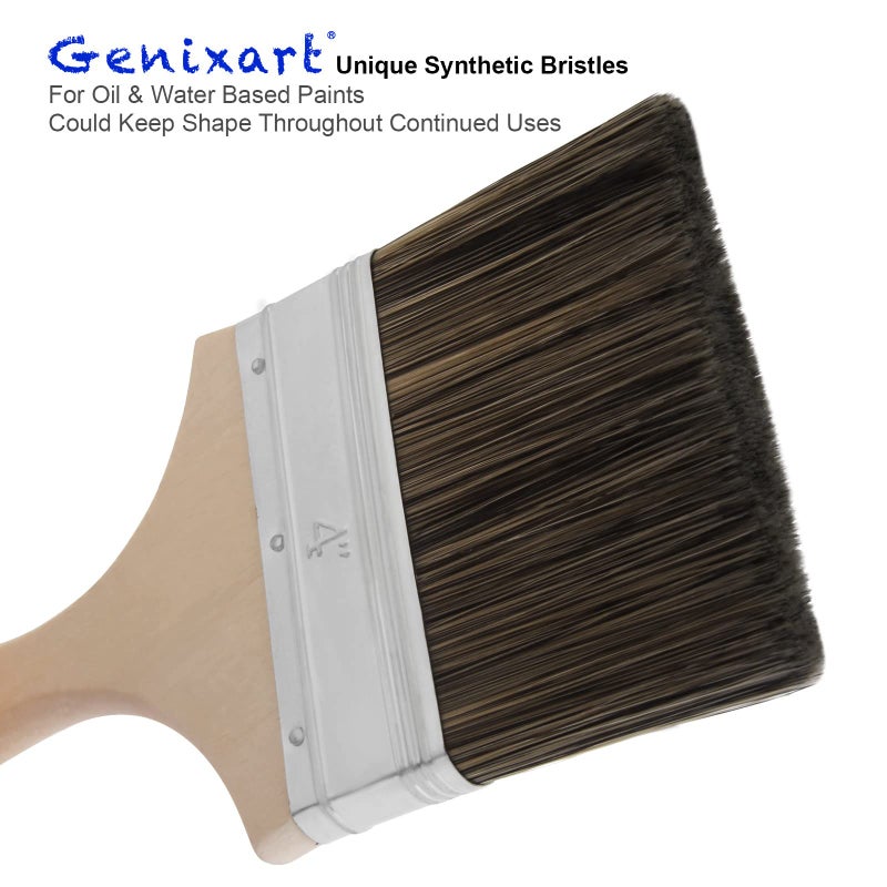 Genixart Double Thick Chip Paint Brush - Wood Stain Brushes for Painting Walls and Fence Staining - Wooden Handle Masonry Paintbrush for Varnish, Paste, Gesso and Limewash (4 inch) - Image 2