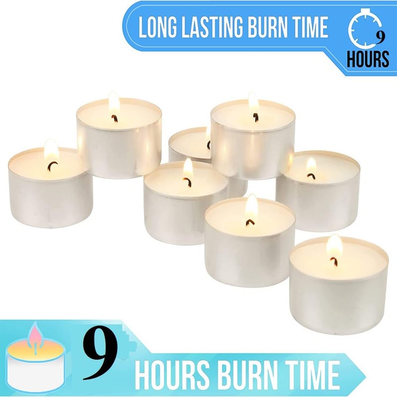 Ein Sof Tea Lights Candle Set of 100 - White Unscented 9 Hour Burn Time Tealights, Pure Paraffin Wax Jumbo Size Home Decor Candles (3.6cmx2.7cm) - Image 3