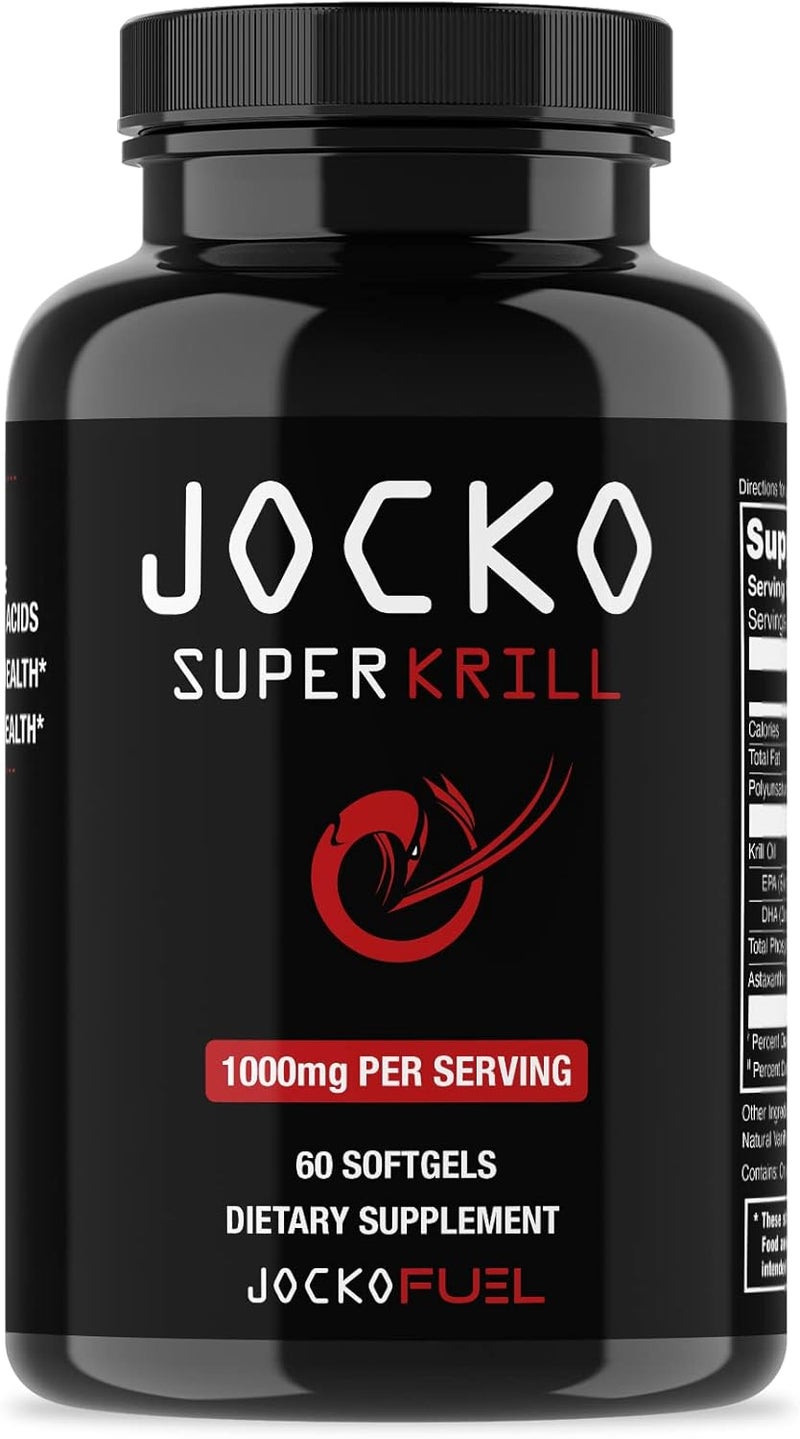 Jocko Fuel Antarctic Krill Oil Omega 3 Fatty Acid Supplements DHA  EPA  1000mg Softgels  Supports Joints Mobility  Mental Function 60 Softgels - Image 1