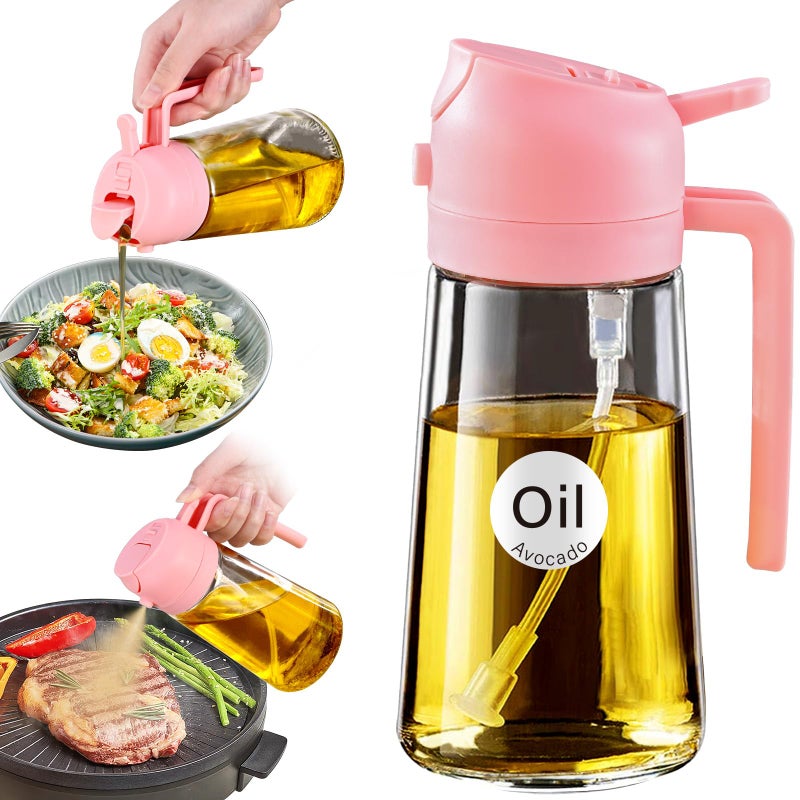 ‎YARRAMATE YARRAMATE 16oz/470ml Oil Sprayer for Cooking with Stickers, Food-grade Premium 2 in 1 Olive Oil Dispenser Bottle for Kitchen Gadgets, Air Fryer, Salad, Frying, BBQ (Pink) - Image 1