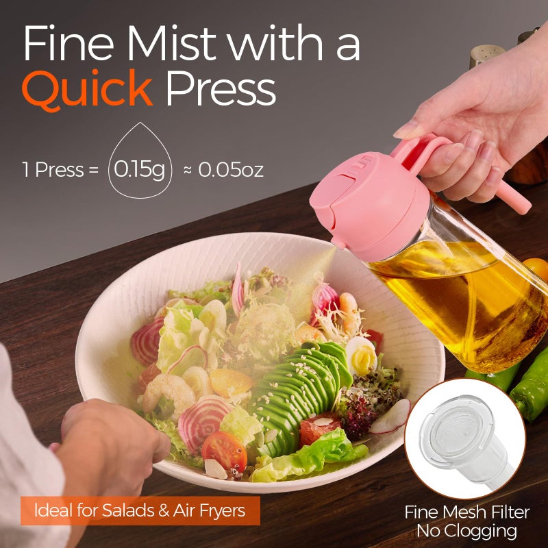 ‎YARRAMATE YARRAMATE 16oz/470ml Oil Sprayer for Cooking with Stickers, Food-grade Premium 2 in 1 Olive Oil Dispenser Bottle for Kitchen Gadgets, Air Fryer, Salad, Frying, BBQ (Pink) - Image 3