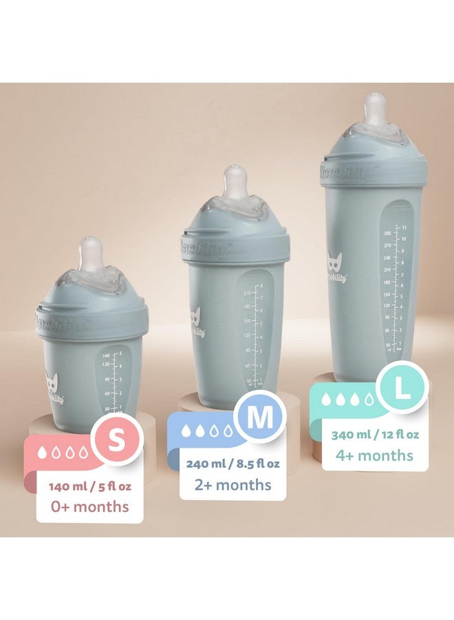 هيروبيليتي زجاجات هيروبيليتي المزدوجة المضادة للمغص للأطفال - 8.5 أونصة سائلة/240 مل - عبوة من 4 قطع - متعددة الألوان - أبيض، رمادي، وردي، وردي زعرور - Image 1