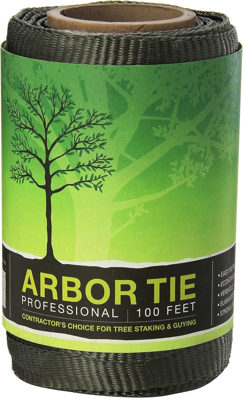 DeepRoot Store ArborTie Tree Straps for Staking and Guying, Flexible Tree Support Straps, Versatile Tree Rope, Tree Ties For Street Trees, Orchards, and Landscape Trees, 100’ Roll, Olive (AT 1G) - Image 1
