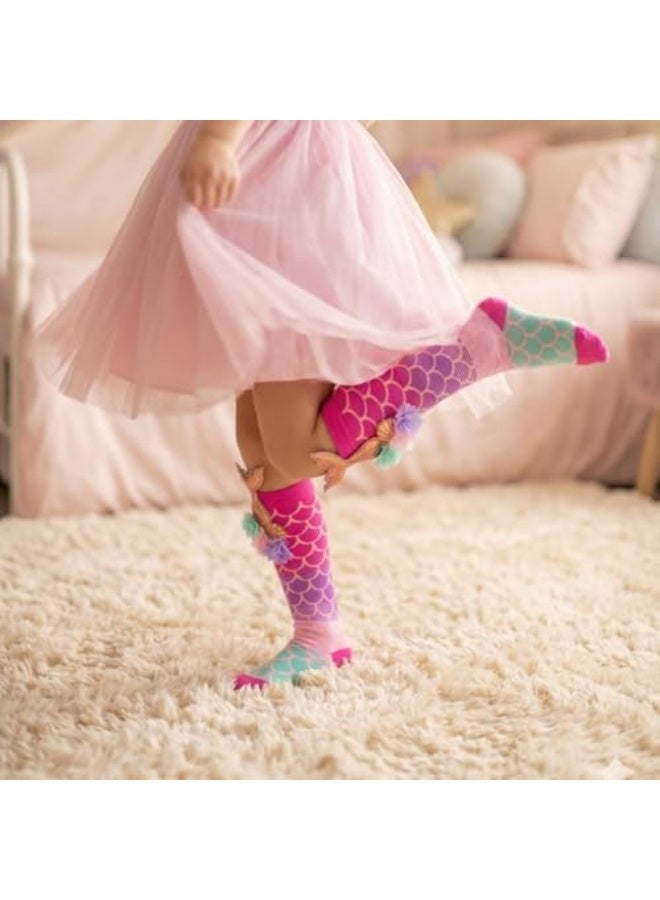 Glitters Funky 3D High Socks for Kids & Teens | Mermaid Tail Knee-High Socks | Cute Cartoon Design with 3D Flowers | Soft Stretchable Fabric - Image 4