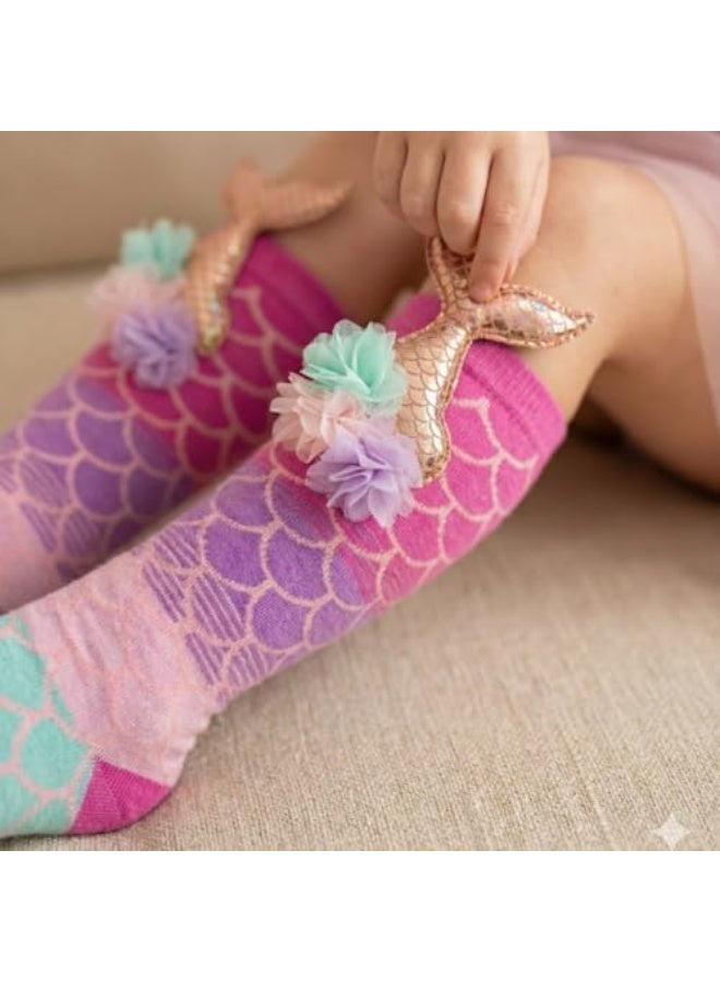 Glitters Funky 3D High Socks for Kids & Teens | Mermaid Tail Knee-High Socks | Cute Cartoon Design with 3D Flowers | Soft Stretchable Fabric - Image 2