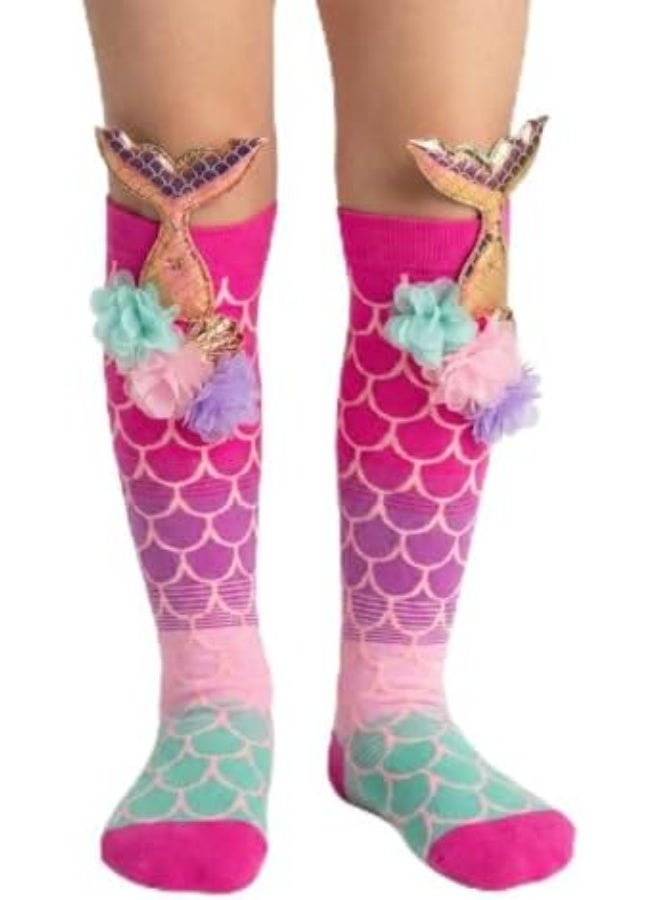 Glitters Funky 3D High Socks for Kids & Teens | Mermaid Tail Knee-High Socks | Cute Cartoon Design with 3D Flowers | Soft Stretchable Fabric - Image 1