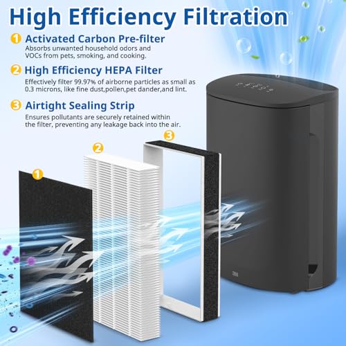 LINNIW فلتر HEPA بديل F2 A2 متوافق مع نماذج جهاز تنقية الهواء من 3M فيلتريت FAP-C02WA-G2 FAP-C03BA-G2 FAP-T03BA-G2 FAP-SCO2N FAP-CO2-A2 FAP-CO3-A2 FAP-TO3-A2، 2 فلتر HEPA + 2 فلتر كربون - Image 4