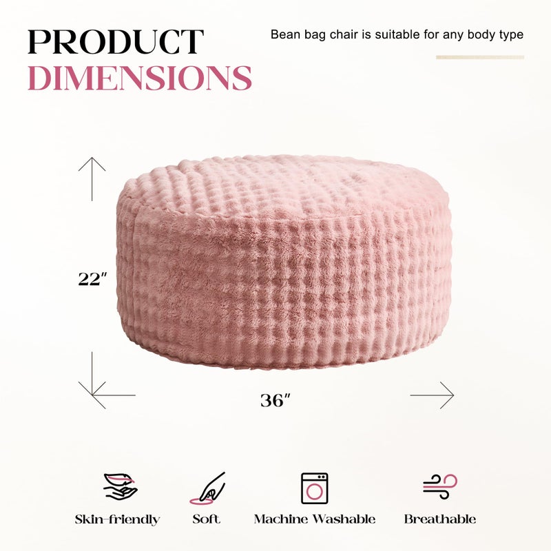 Hobestluk Bean Bag Chairs Beanbag Chair with Filler Adult Bean Bags with Fluffy & Machine Washable Cover, Giant Bean Bag Chairs for Aduts (Pink, 3FT-36" x 36" x 22") - Image 2