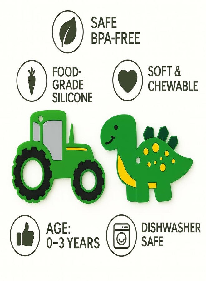 DTR Creation Silicone Baby Teether Set – Green Tractor & Green Dinosaur | BPA Free, Food-Grade, Soft & Chewable | Easy Grip | Lightweight & Safe for Babies (0–3 Years) | Pack of 2 - Image 4