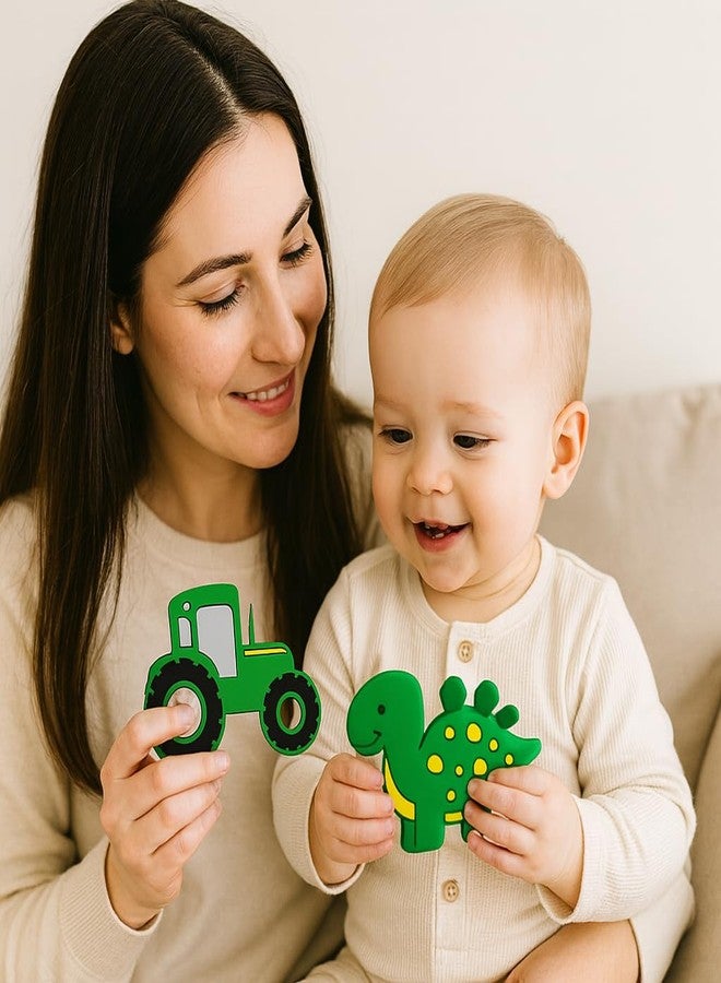 DTR Creation Silicone Baby Teether Set – Green Tractor & Green Dinosaur | BPA Free, Food-Grade, Soft & Chewable | Easy Grip | Lightweight & Safe for Babies (0–3 Years) | Pack of 2 - Image 2