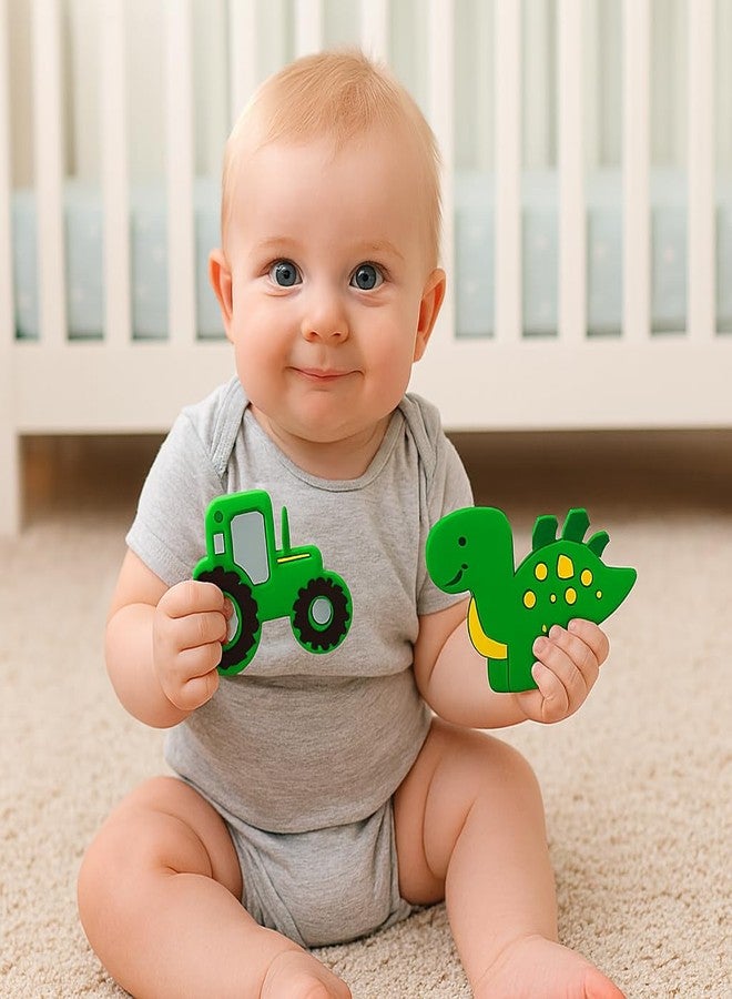 DTR Creation Silicone Baby Teether Set – Green Tractor & Green Dinosaur | BPA Free, Food-Grade, Soft & Chewable | Easy Grip | Lightweight & Safe for Babies (0–3 Years) | Pack of 2 - Image 3
