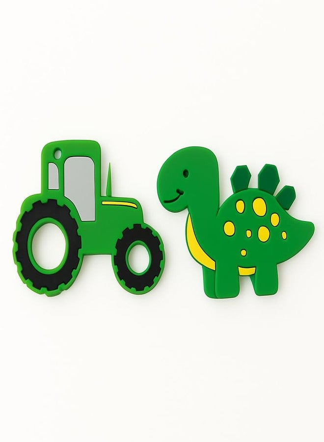DTR Creation Silicone Baby Teether Set – Green Tractor & Green Dinosaur | BPA Free, Food-Grade, Soft & Chewable | Easy Grip | Lightweight & Safe for Babies (0–3 Years) | Pack of 2 - Image 1