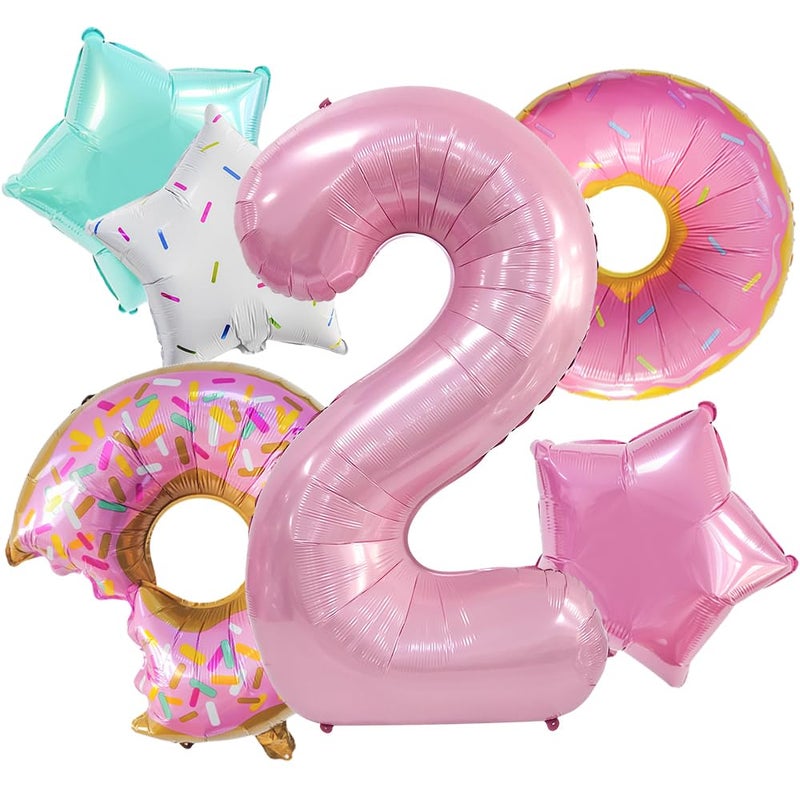 Dokuna Two Sweet Birthday Decorations Number 2 Balloons Dokuna 6 Pcs 40 Pink Donut Balloons for 2nd Birthday Decorations Two Sweet Party Balloons - Image 3