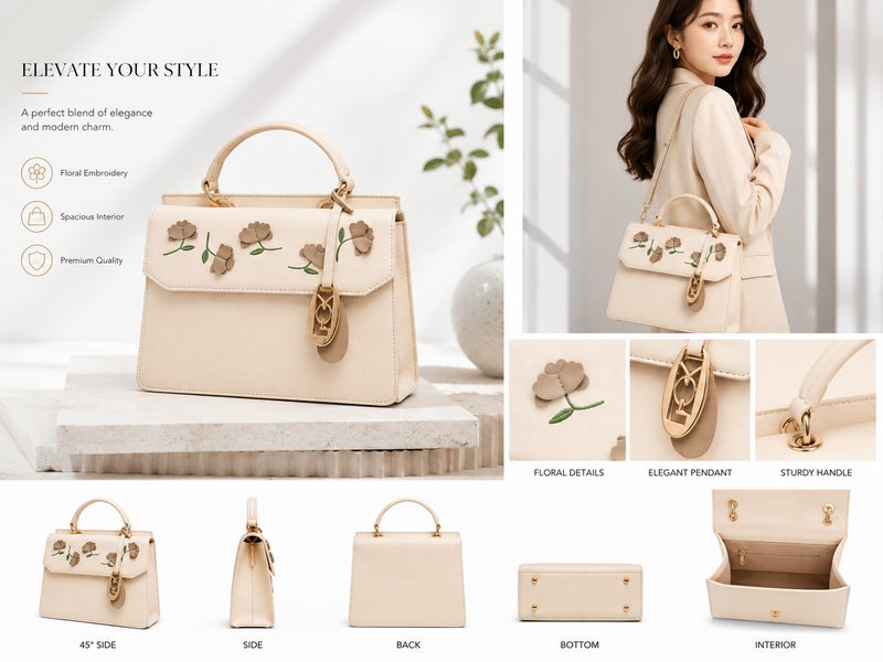 Women's Elegant Floral Embroidered Handbag with Adjustable Shoulder Strap - Image 2