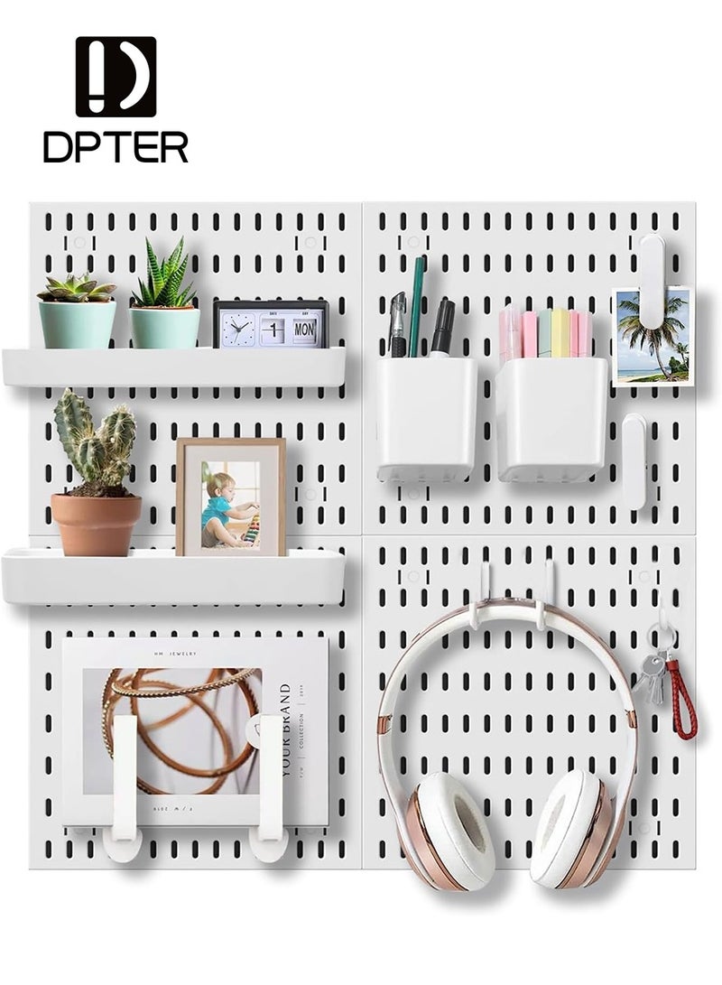 ديبتر 4 قطع من مجموعة أدوات تنظيم الجدران Pegboard ، لوح عرض مثبت على الحائط ، تعليق معياري لمنظم الجدران ، مناسب لتخزين الجدران ، تشطيبات الفنون والحرف اليدوية ، عرض زخرفي (أبيض) - Image 1