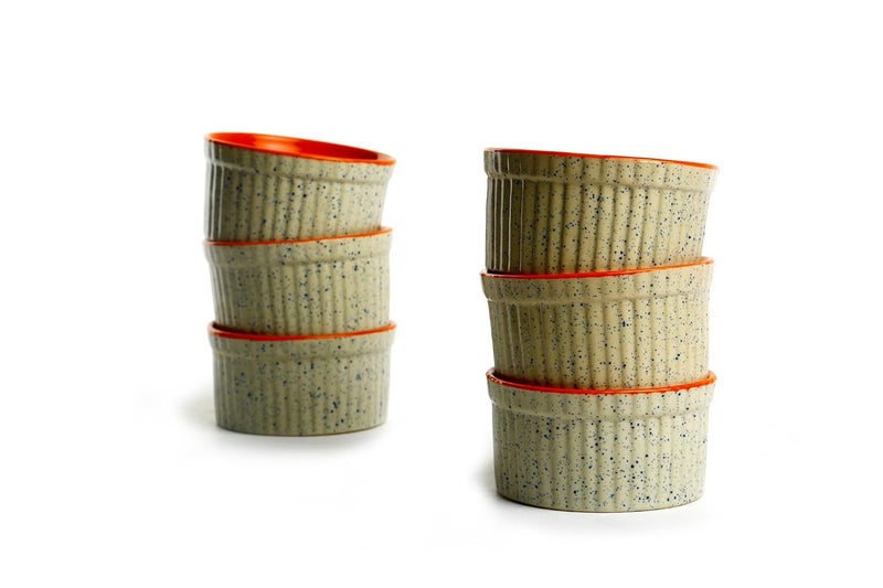 Caffeine Ceramic Handmade Matte Cream orange ramekin Bowl set of 6 - Image 3