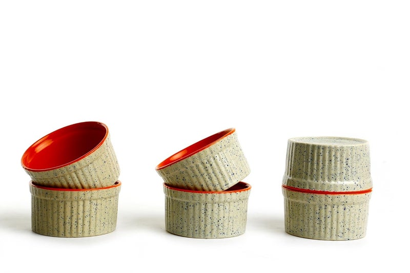 Caffeine Ceramic Handmade Matte Cream orange ramekin Bowl set of 6 - Image 4