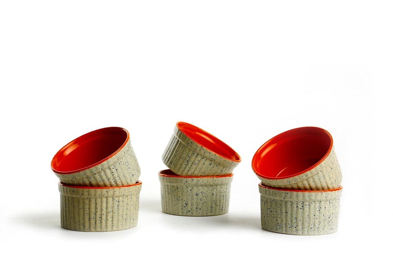 Caffeine Ceramic Handmade Matte Cream orange ramekin Bowl set of 6 - Image 1