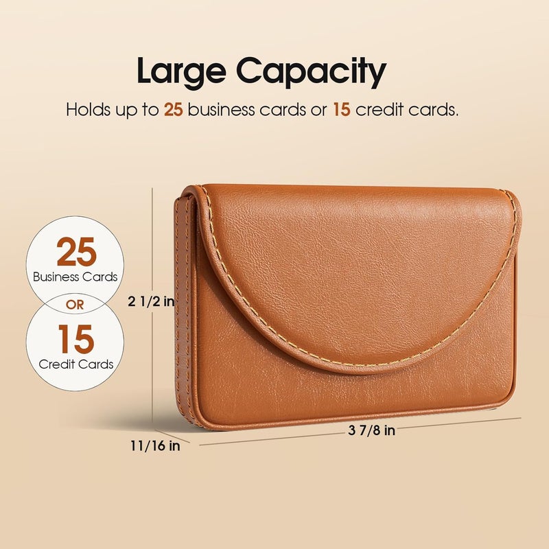 MaxGear Business Card Holder Case, PU Leather Business Card Case for Purse, Pocket Name Card Holder Wallet for Men or Women, Portable Magnetic Business Card Carrier for Christmas Gift, Light Coffee - Image 5