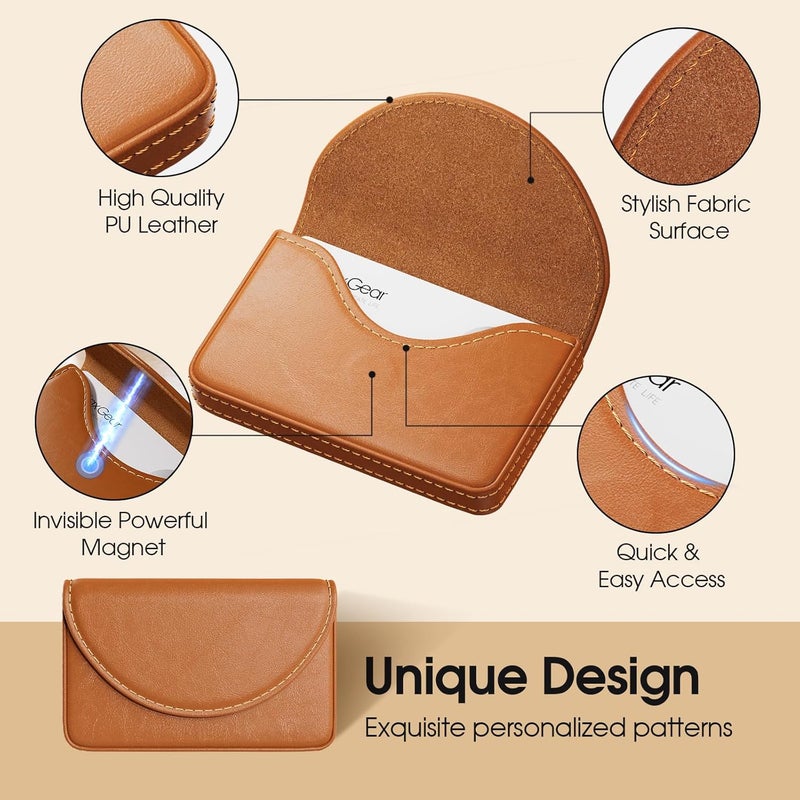 MaxGear Business Card Holder Case, PU Leather Business Card Case for Purse, Pocket Name Card Holder Wallet for Men or Women, Portable Magnetic Business Card Carrier for Christmas Gift, Light Coffee - Image 4