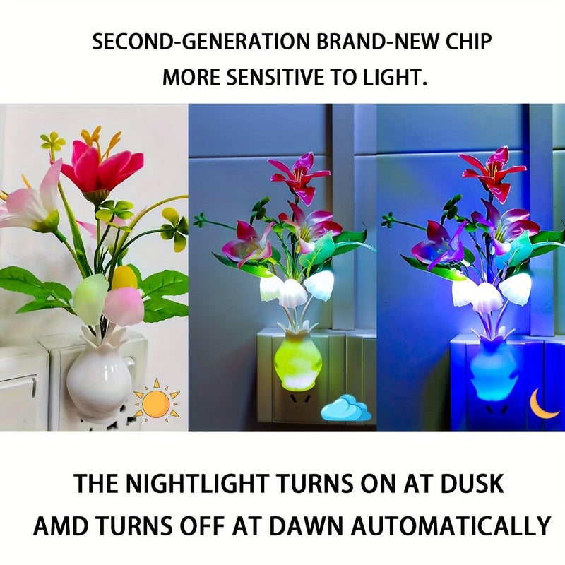 مصباح LED الجيل الثاني الذكي على شكل زهرة - ضوء ليلي مع حساس ضوء تلقائي للتشغيل والإيقاف - ديكور غرفة النوم - هدية عيد ميلاد وحب - Image 5