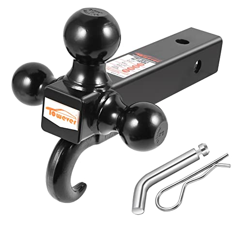 Towever 84181P Towever Class 3/4 Trailer Hitch 2 Inch Ball Hitch with Hook (Black, Hollow Shank), for Pickup Truck Hitch Receiver Pin and Clip Included - Image 1