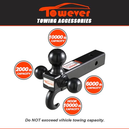 Towever 84181P Towever Class 3/4 Trailer Hitch 2 Inch Ball Hitch with Hook (Black, Hollow Shank), for Pickup Truck Hitch Receiver Pin and Clip Included - Image 4