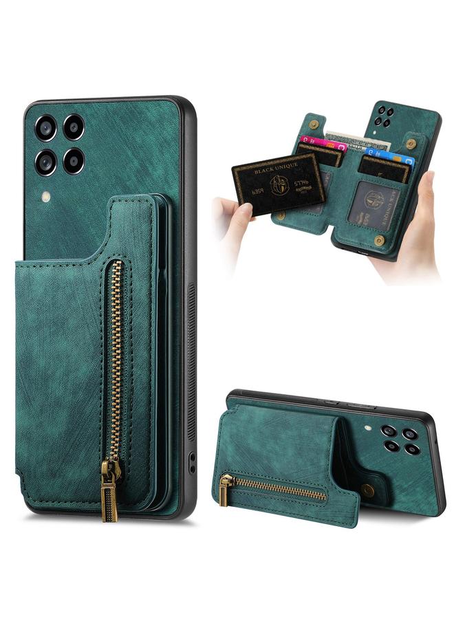 Green Tiger For Samsung Galaxy A12 5G Retro Leather Zipper Wallet Back Phone Case(Green)