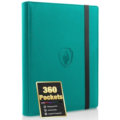 Fabmaker Premium 9 Pocket Card Binder for 360 Cards Fabmaker PU Cover Trading Card Binder Sturdy Card Collection Album Sleek Card Holder Folders for Game Cards Sports Cards Turquoise - Image 1
