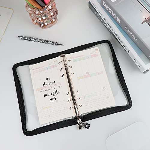 Mogoostry A6 Binder Cover Refillable 6 Ring Notebook Binder Clear Soft PVC Zipper Binders Folder for 6 Hole Filler Paper Personal File Organizer Planner(Black Zipper Closure) - Image 4