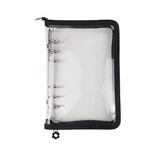 Mogoostry A6 Binder Cover Refillable 6 Ring Notebook Binder Clear Soft PVC Zipper Binders Folder for 6 Hole Filler Paper Personal File Organizer Planner(Black Zipper Closure) - Image 1